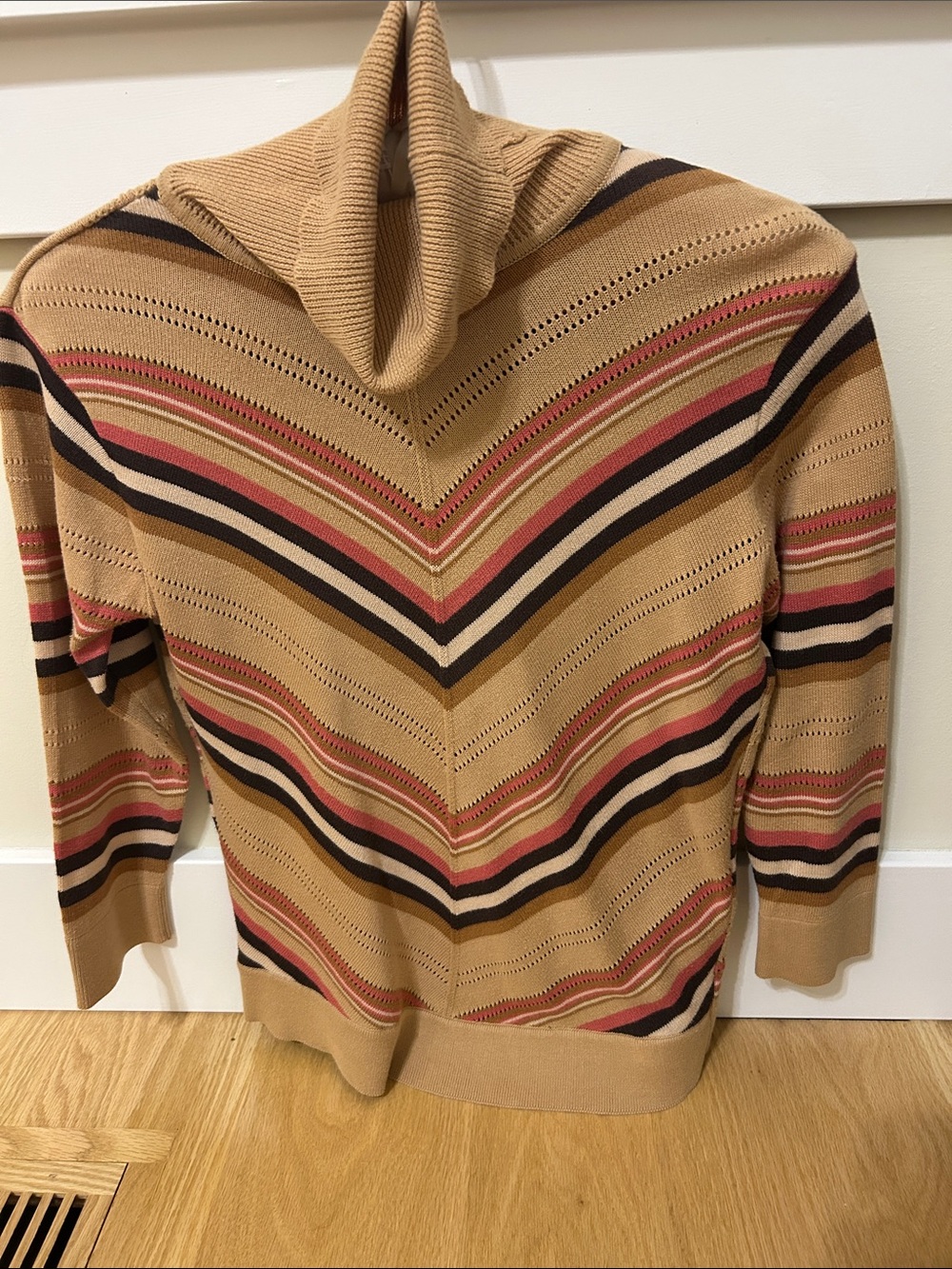 GAP Tan Turtleneck Sweater with Pink, Brown and Black Chevron Stripes